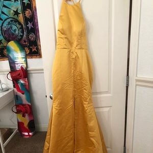 yellow satin formal dress